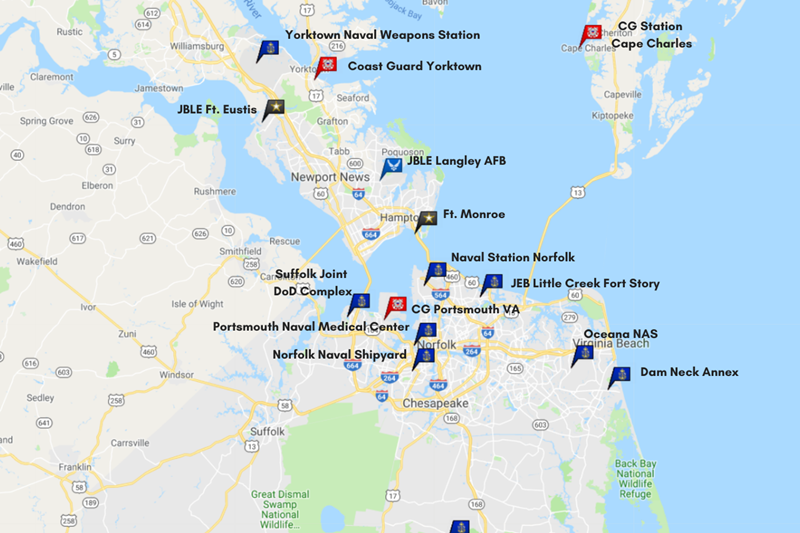 Military bases in the Hampton Roads Area