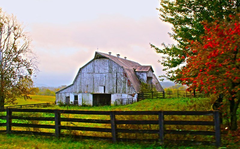 barn and field with fence in Kentucky near Fort Knox