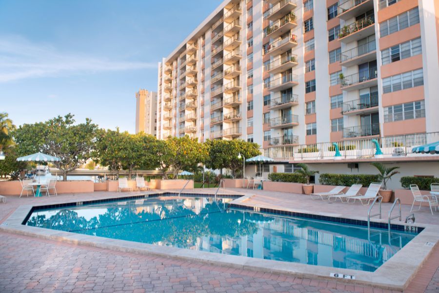apartment building with pool