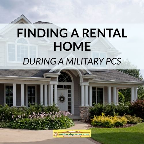 image of beige home with text finding a rental home during a military PCS