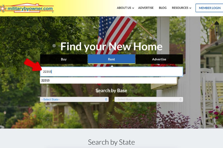 MilitaryByOwner search by zip code screen