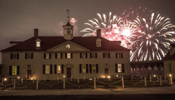 George Washington's Mount Vernon celebrating Christmas with fireworks show.