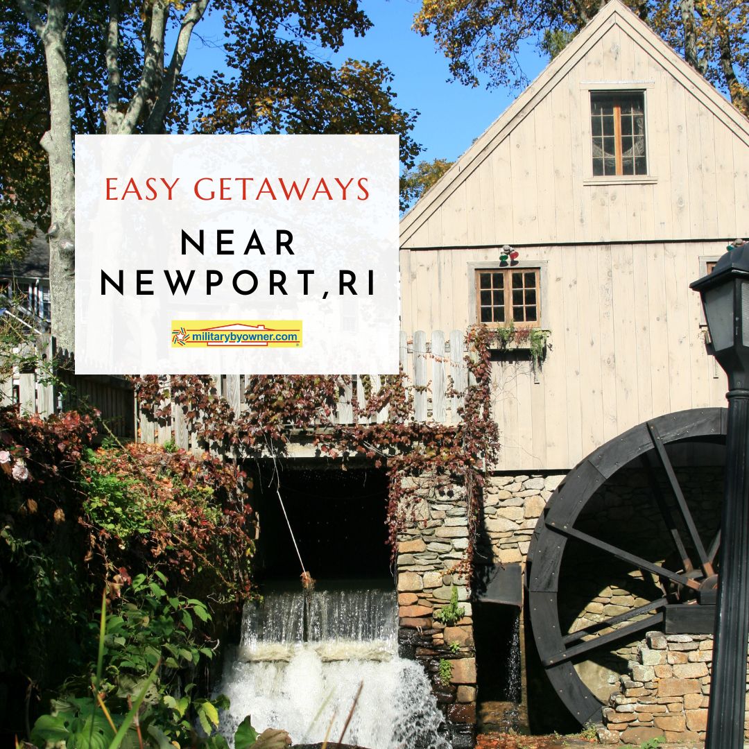 old building with trees and text Easy_Getaways_Near_Naval_Station_Newport_RI_(Instagram_Post_(Square))