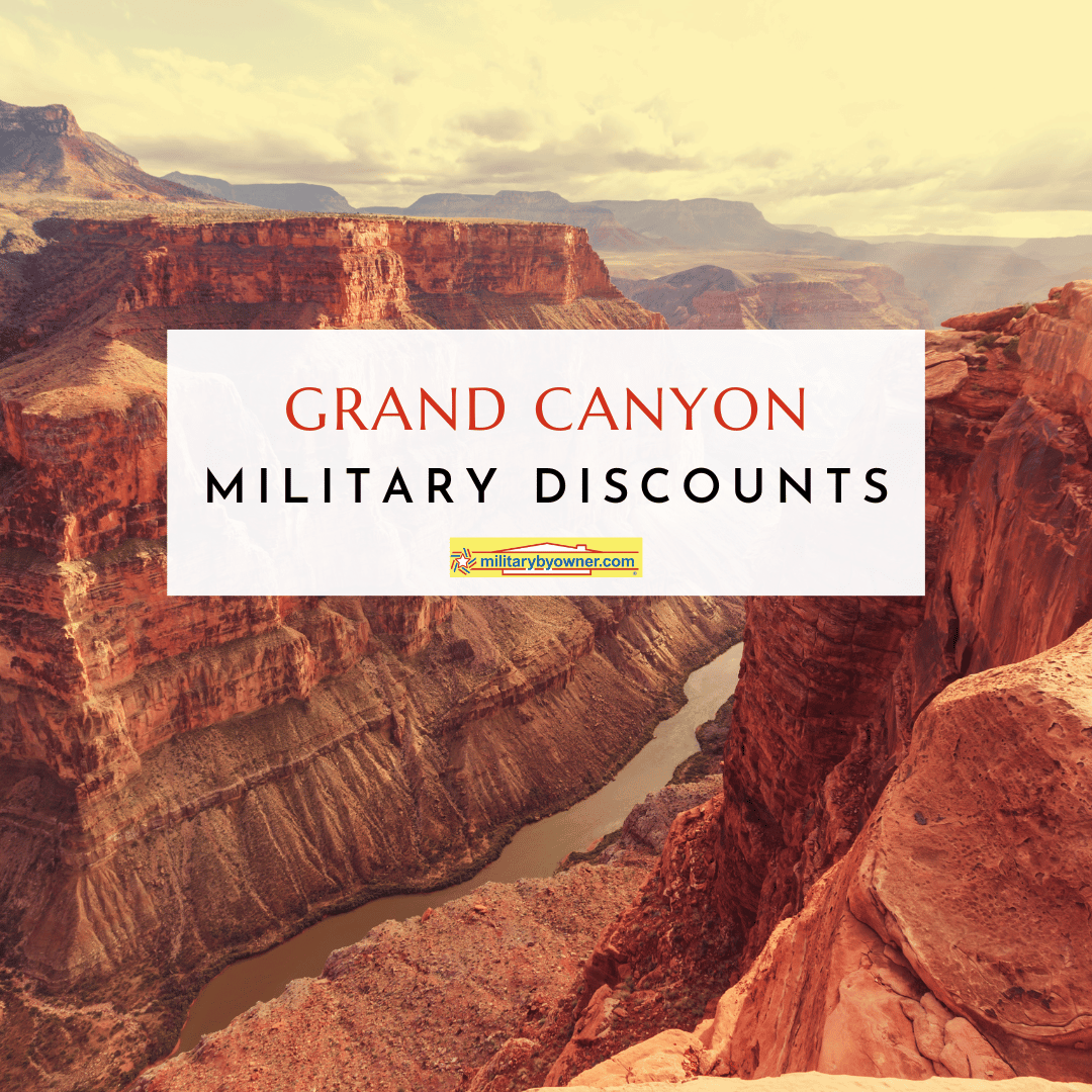 aerial view of Grand Canyon with text Grand_Canyon_Military_Discounts_(Instagram_Post_(Square))
