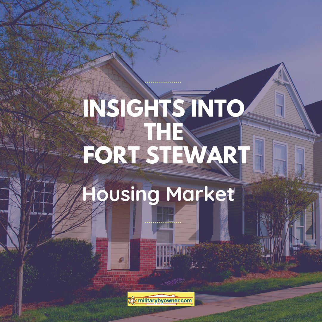 row of neighborhood houses and text Insights_into_the_Fort_Stewart_Housing_Market_(Instagram_Post_(Square))