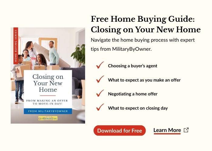 Beige background with ebook cover with family moving into new home and text Home_Buying_Ebook_3_Making_and_Offer_and_Closing_CTA