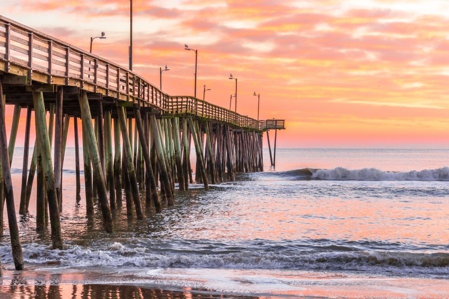 Virginia Beach fishing pier at dawn. 