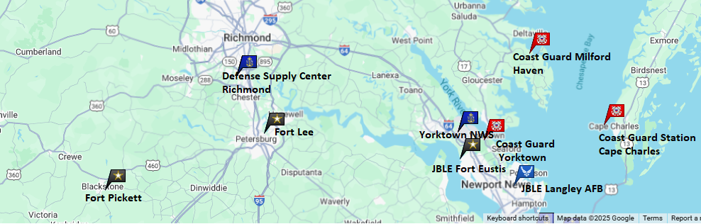 map of Richmond VA area military bases