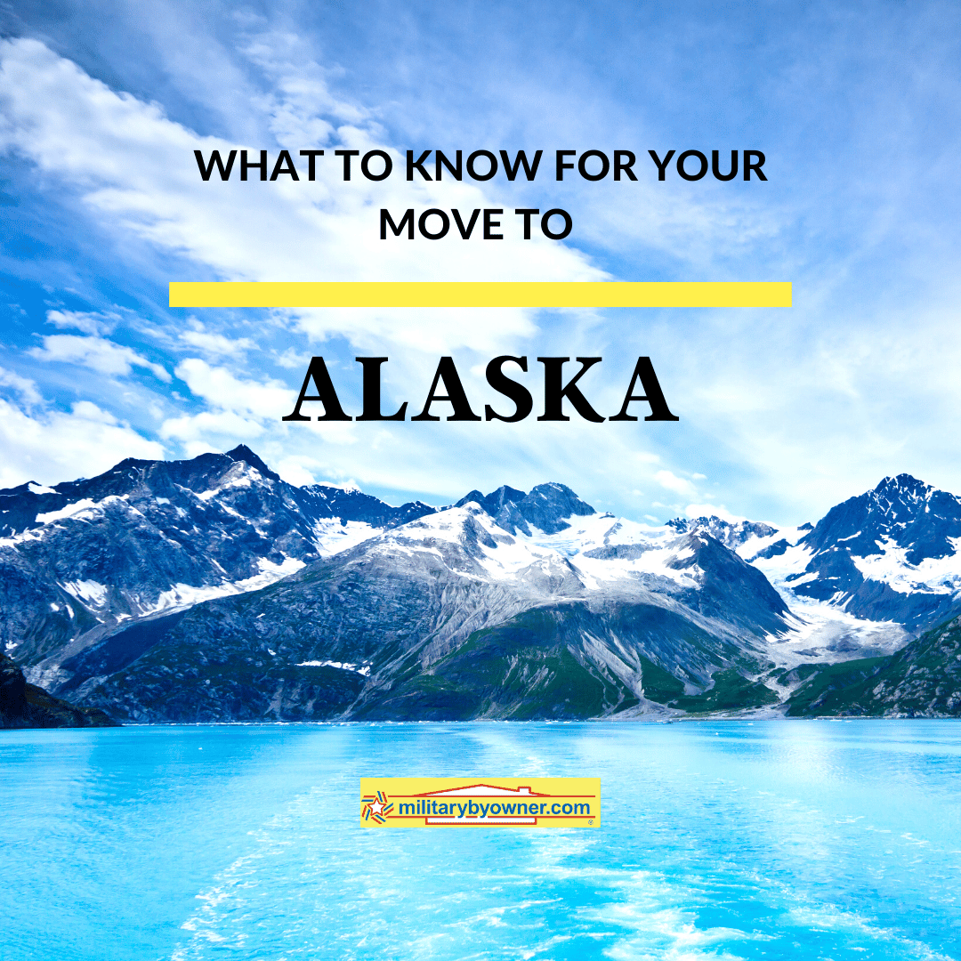 dark blue mountains with snow and clouds above with text What_to_Know_for_Your_Move_to_Alaska