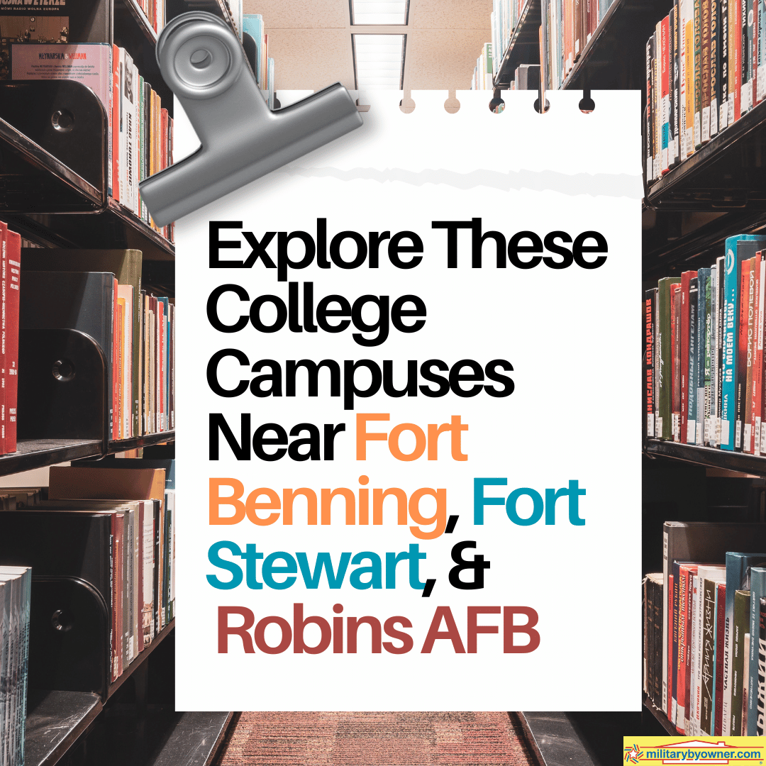 Row down library shelves with text, Explore These College Campuses Near Fort Benning, Fort Stewart, & Fort Robins AFB