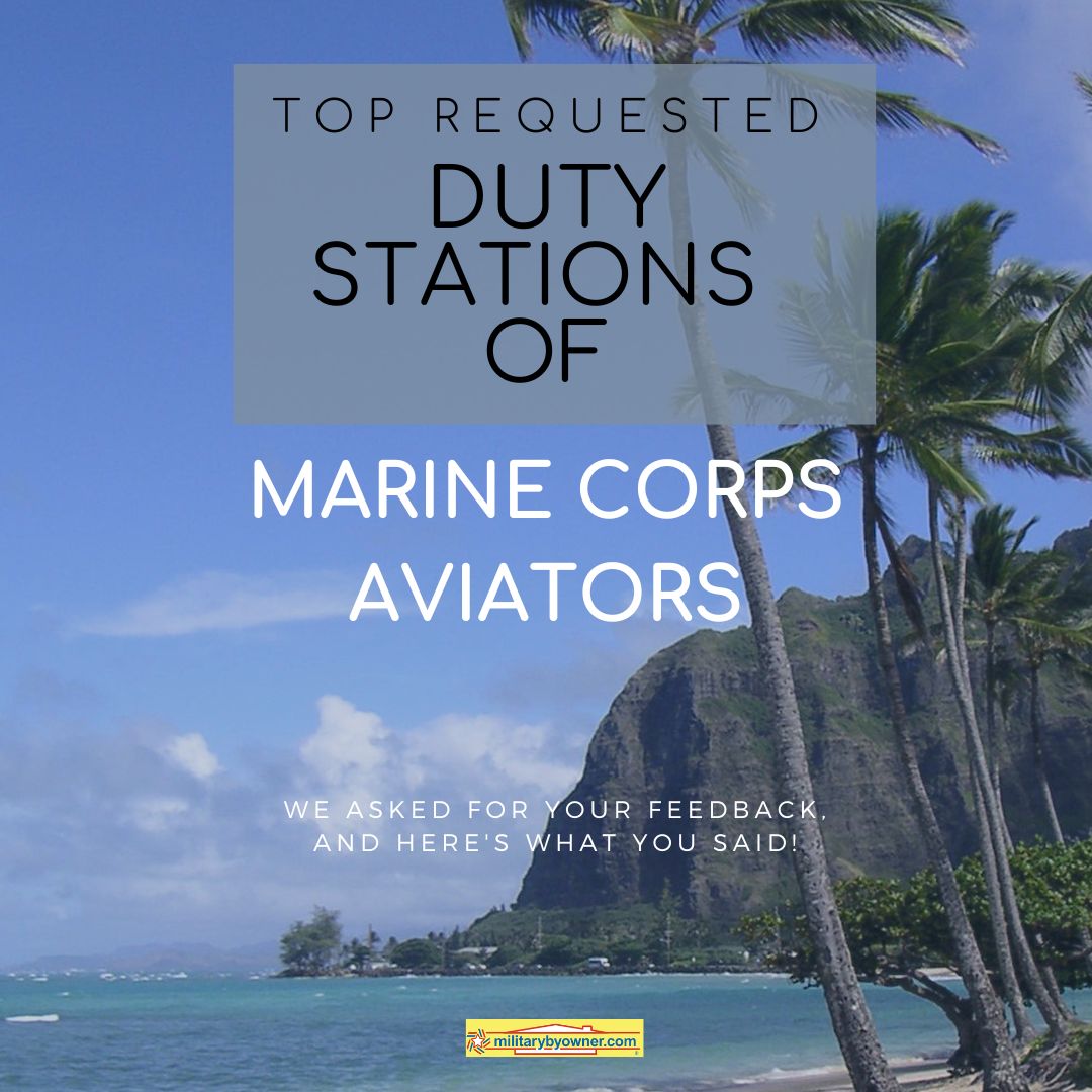 palm trees and blue sky with text Top_Requested_Duty_Stations_of_Marine_Corps_Aviators_(Instagram_Post_(Square))