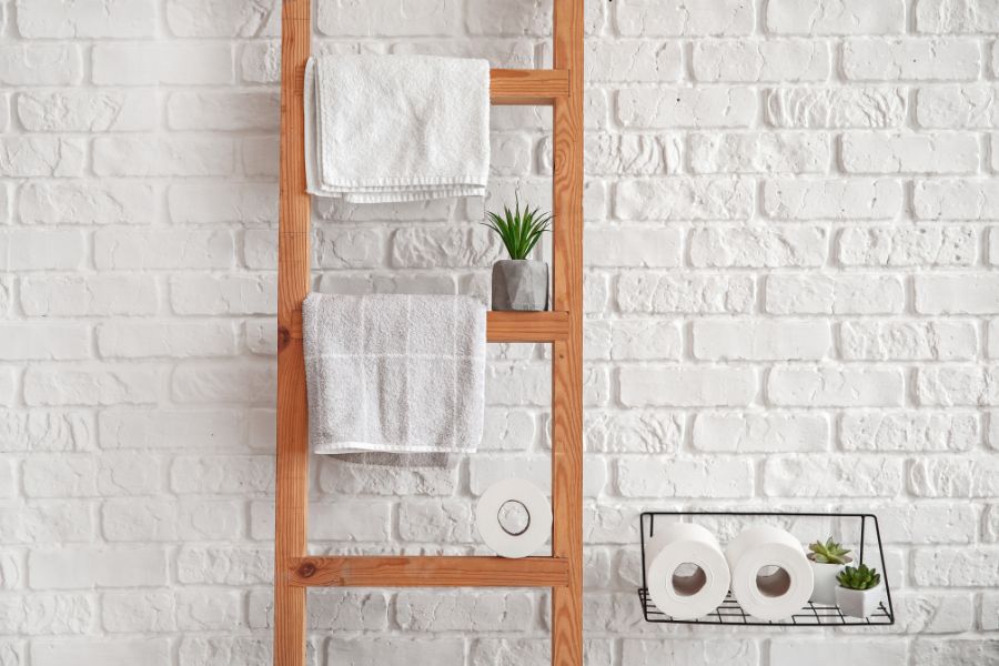 towel drying ladder in bathroom