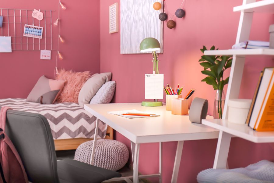 pink and feminine bedroom
