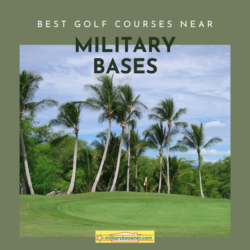 palm trees swaying on golf course Text Best Golf Courses Near Military Bases
