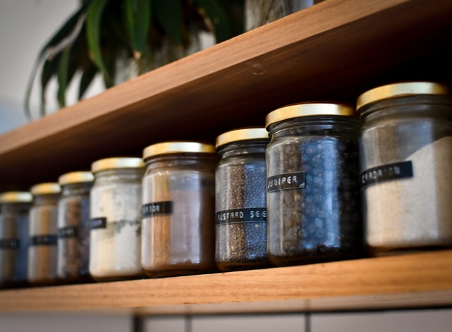 spices arranged on shelf